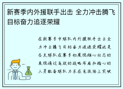 新赛季内外援联手出击 全力冲击腾飞目标奋力追逐荣耀